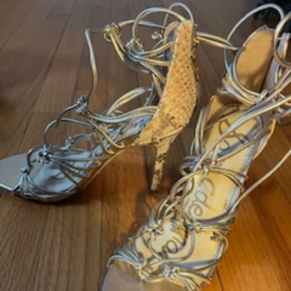 Sam Edelman gold snack print heels